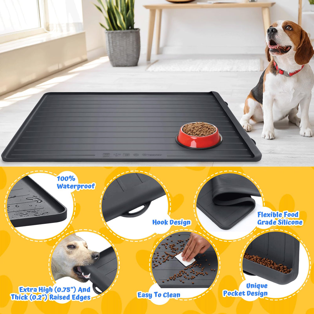 Yessotech dog feeding mat under bowls helps protect floor surfaces