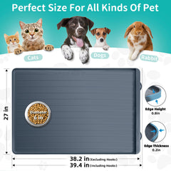 Yessotech dog mat raised edges contain kibble and spills.