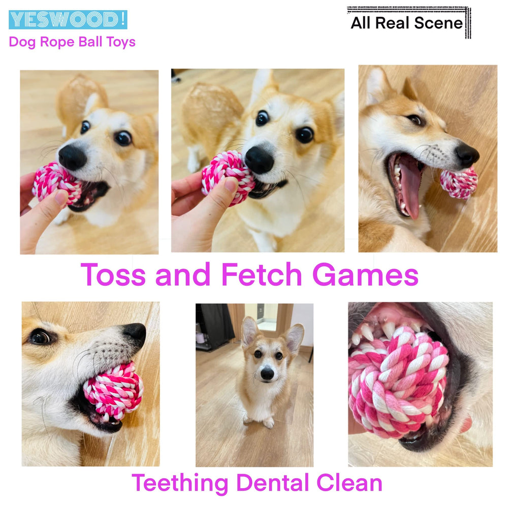 YESWOOD! Puppy pink rope ball in action for interactive play.