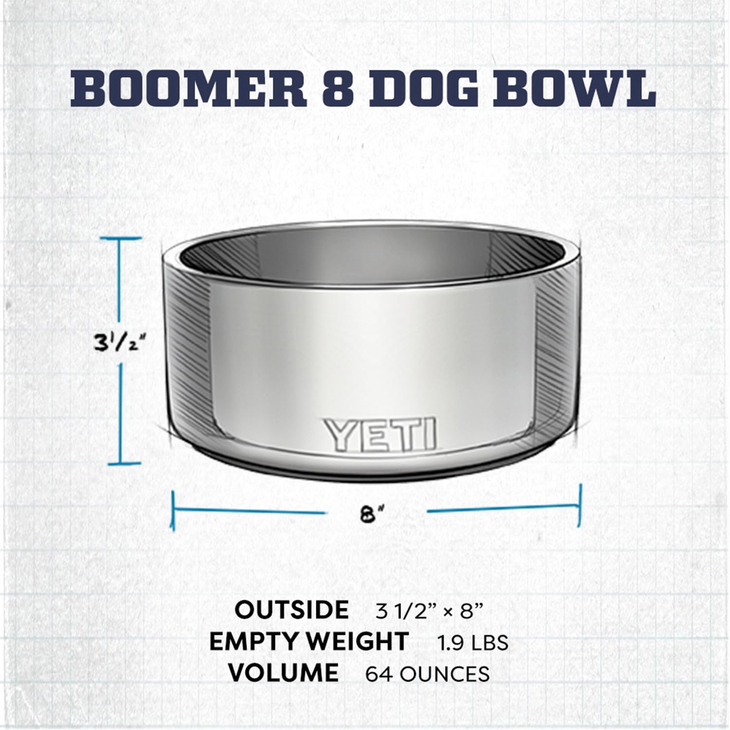 YETI Boomer 8 made from 18/8 stainless steel resists rust and dents