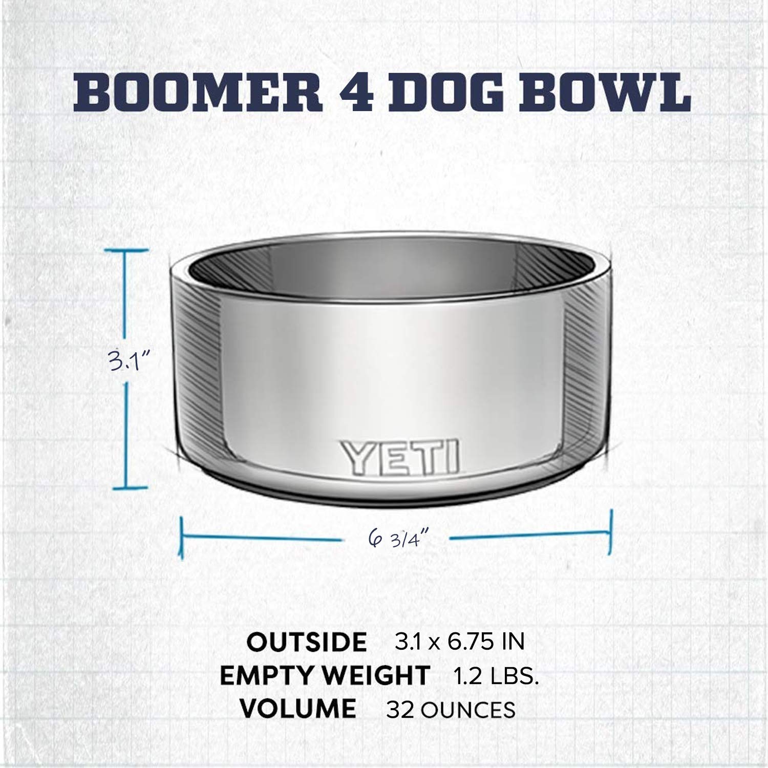 YETI Boomer 4 holds 32 ounces of kibble or water for meals.