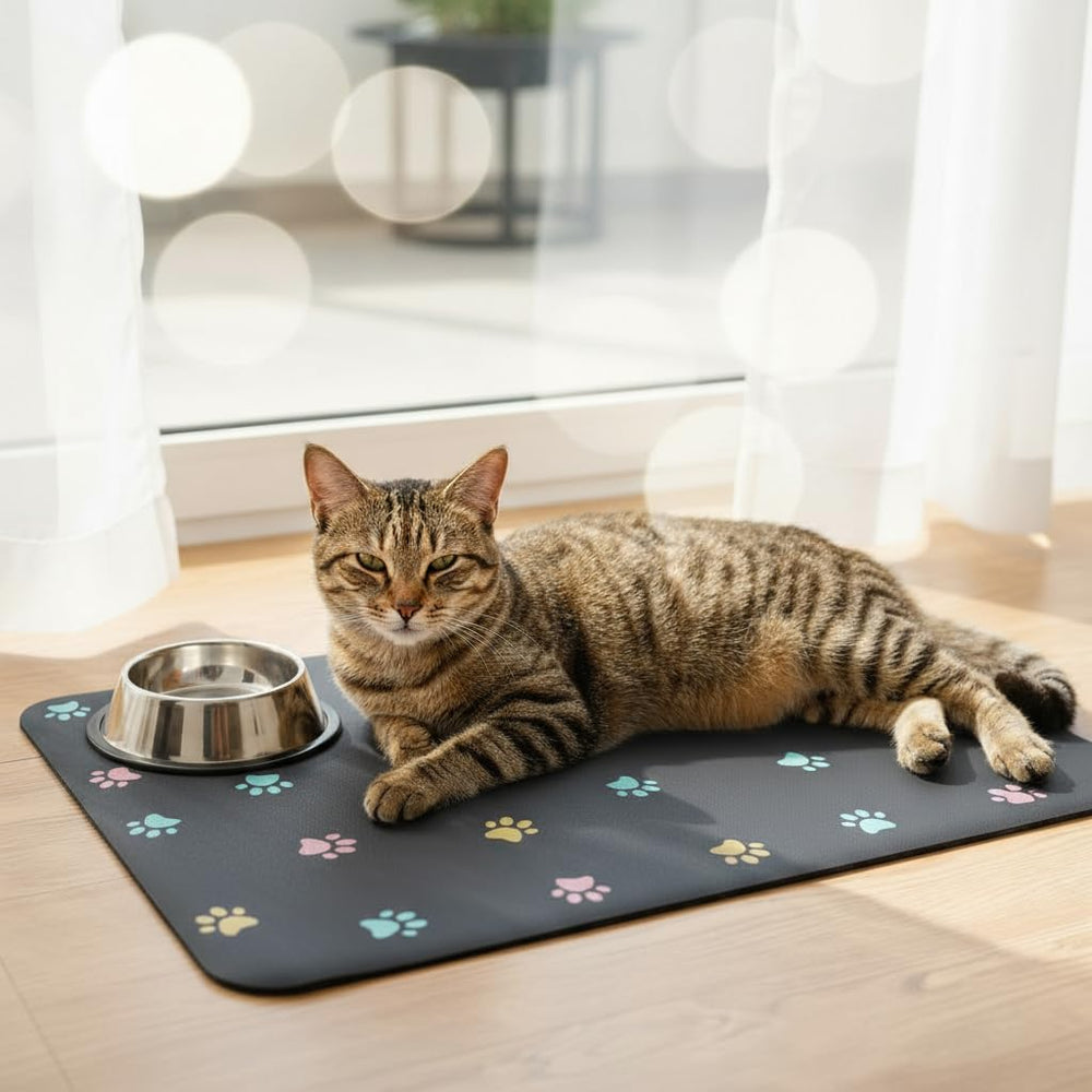 Yetstock dog bowl mat non-slip bottom rubber prevents sliding during meals.