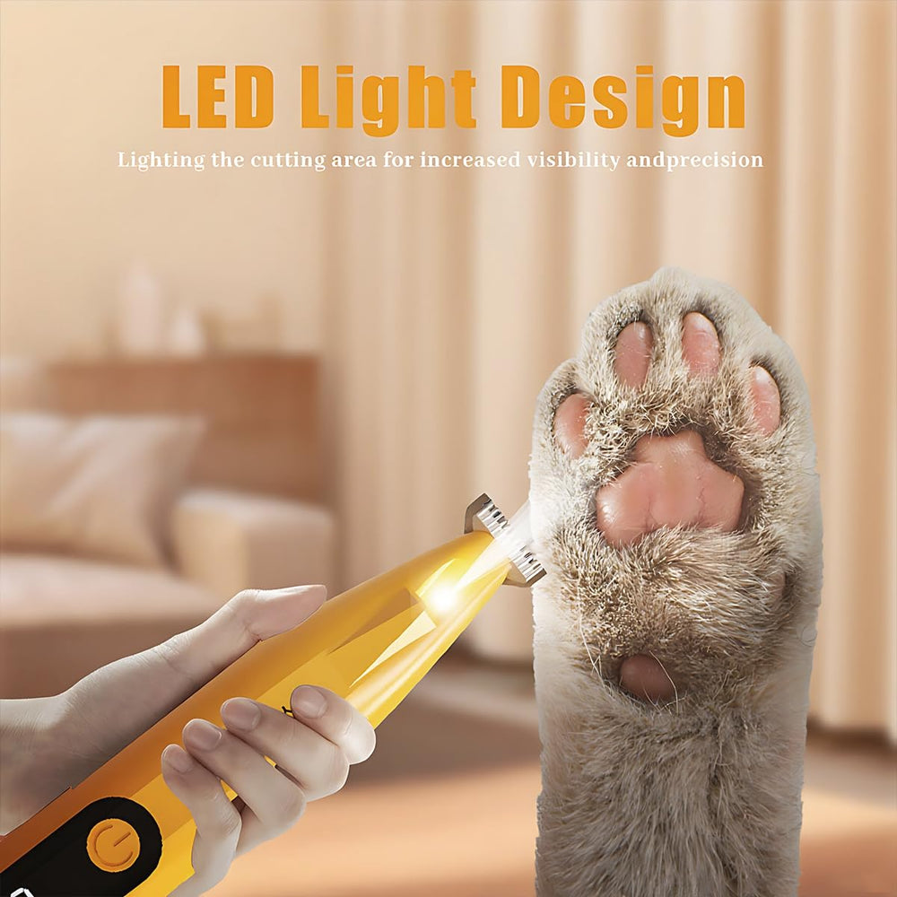 YEUKEUUAI dog paw trimmer digital display shows battery level during use