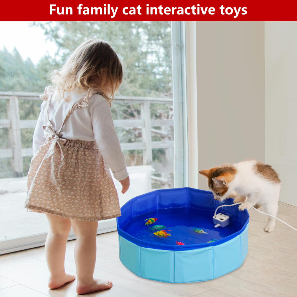 YeulYuuri cat pool with six simulated fish ready for splashy indoor play.