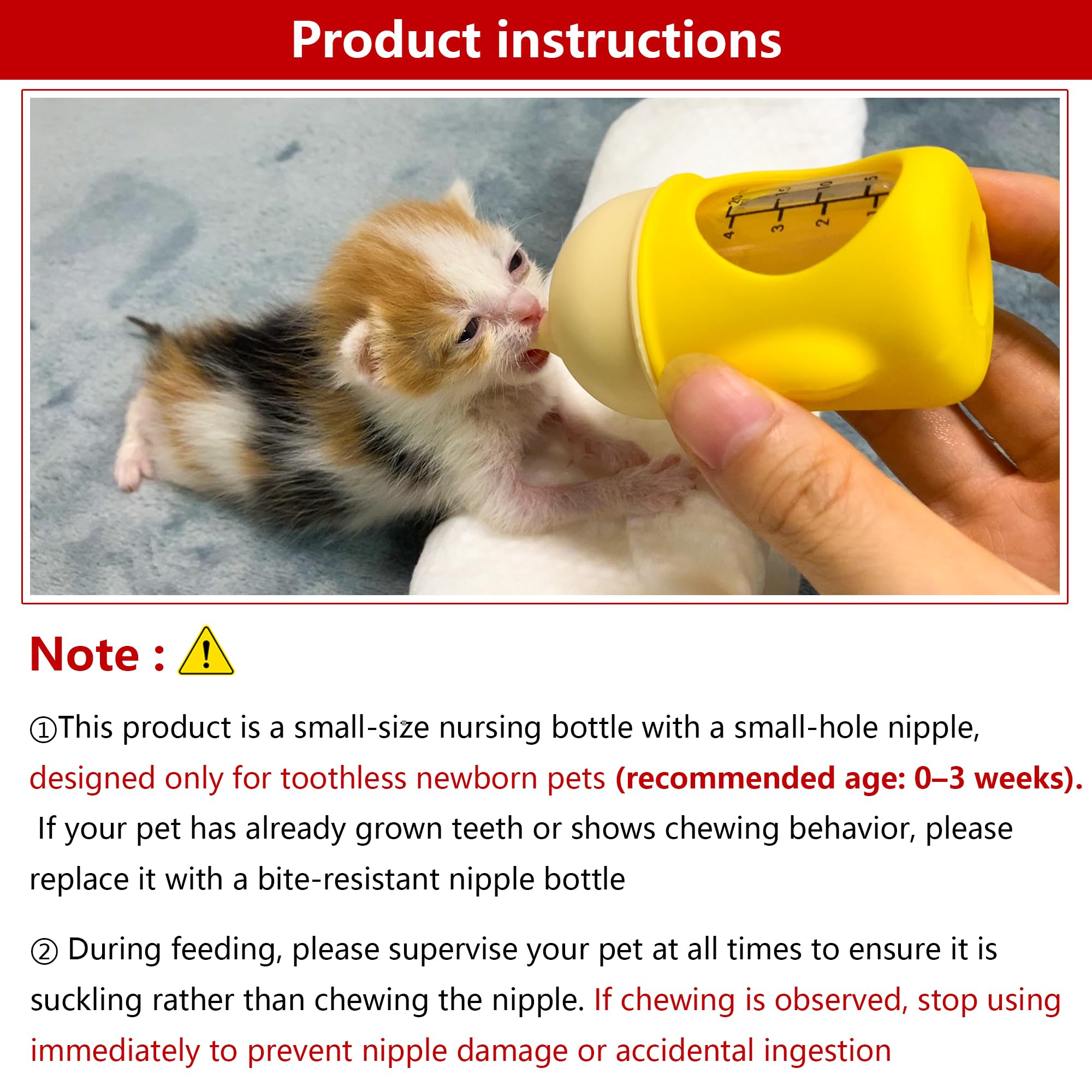 YeulYuuri kitten bottle yellow 20ml soft pacifier ideal for toothless kittens