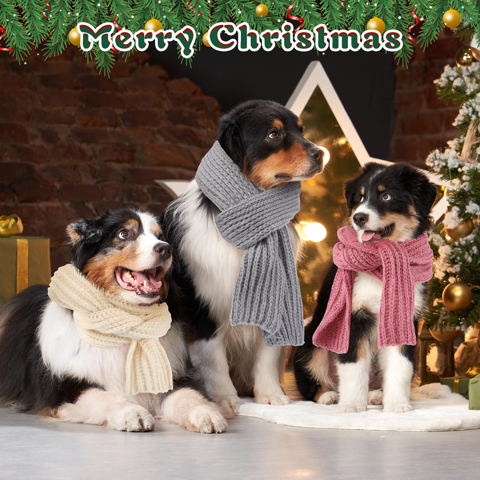Yeyeplum beige knitted dog scarf pairs with everyday winter outfits.