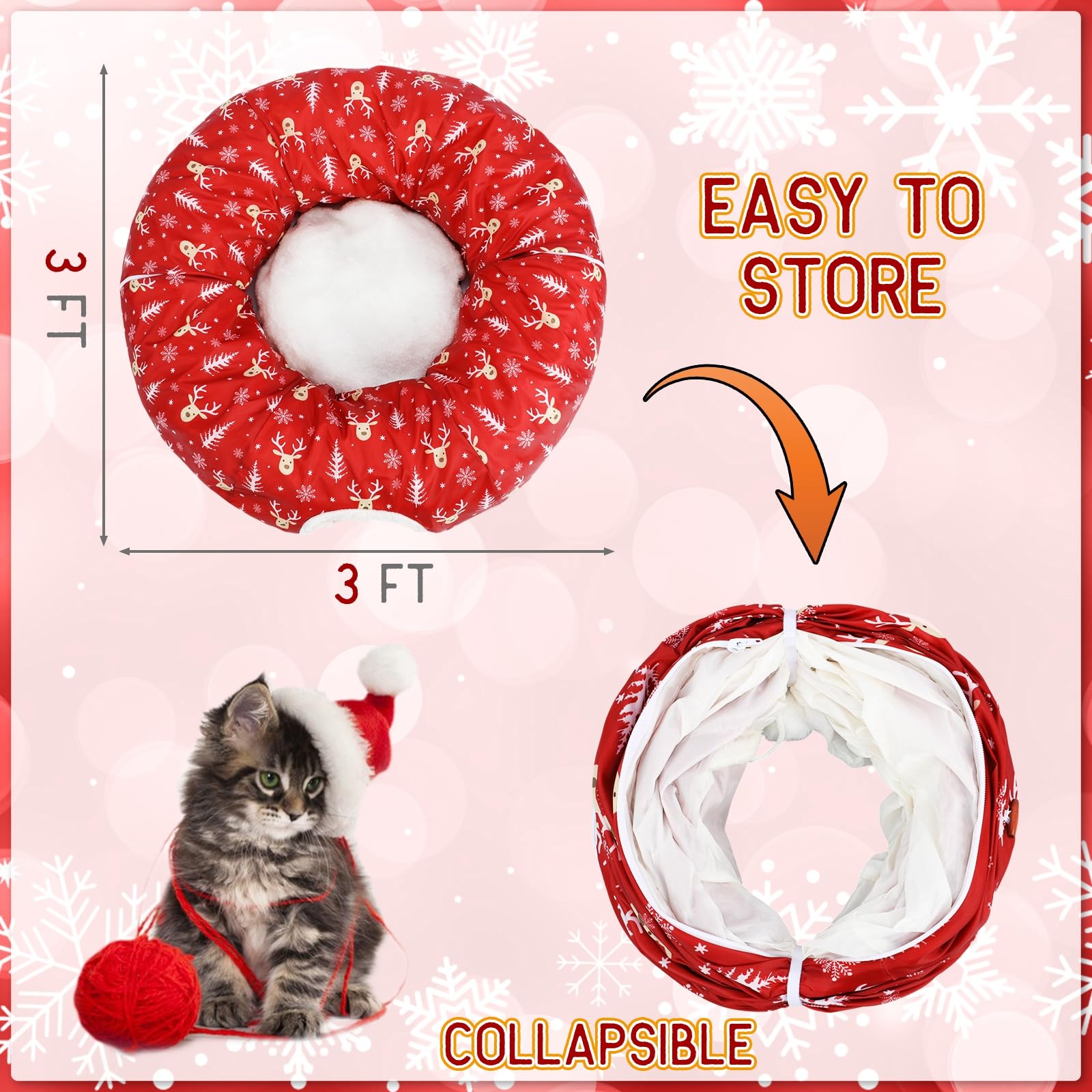 Yeyeplum cat tunnel with hanging ball encourages playful exploration and batting fun.