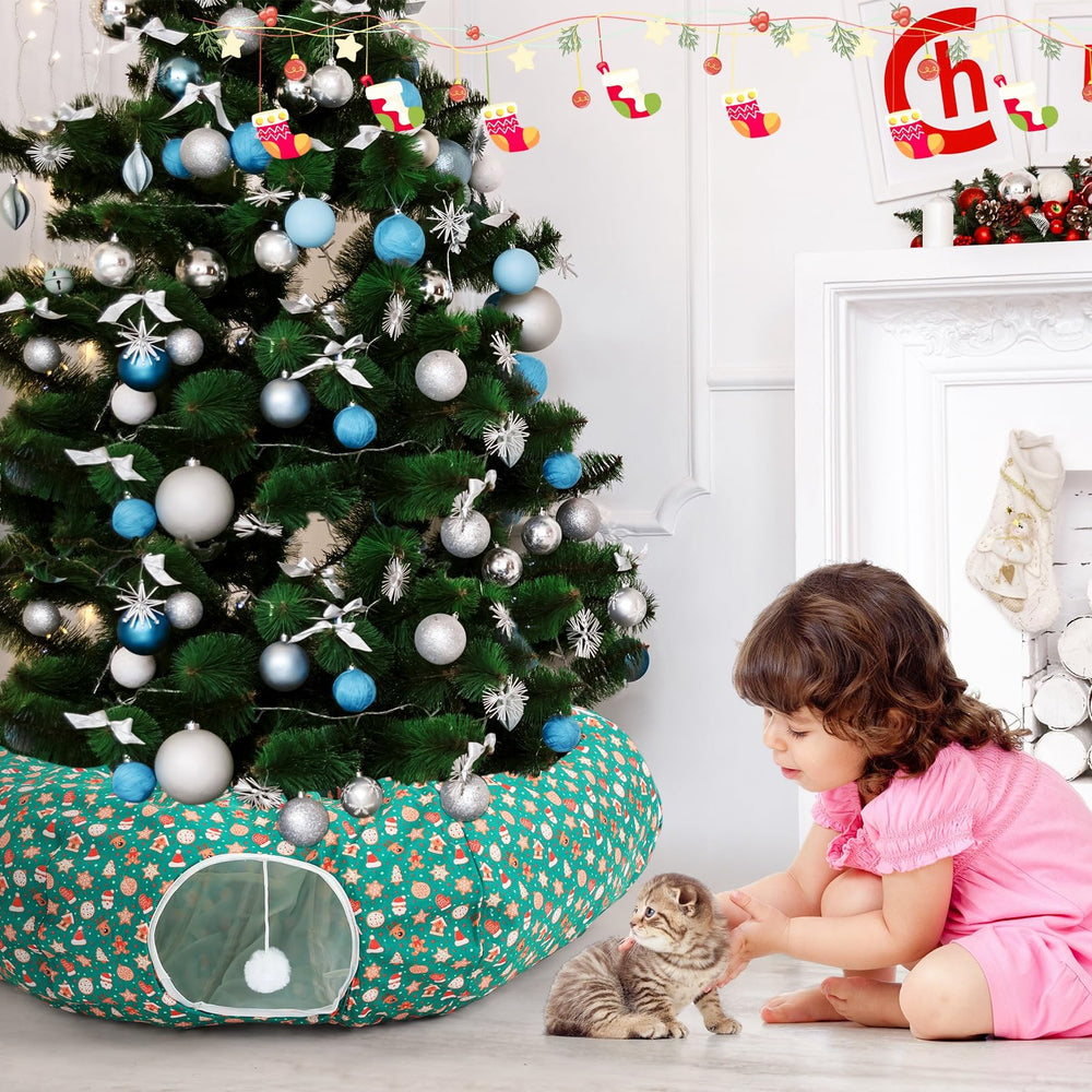 Yeyeplum cat tunnel with festive holiday patterns to boost decor.