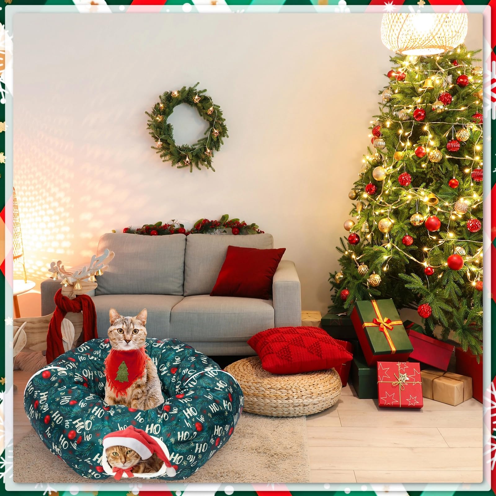 Yeyeplum Christmas prints elk and snowflakes decorate the hideaway.