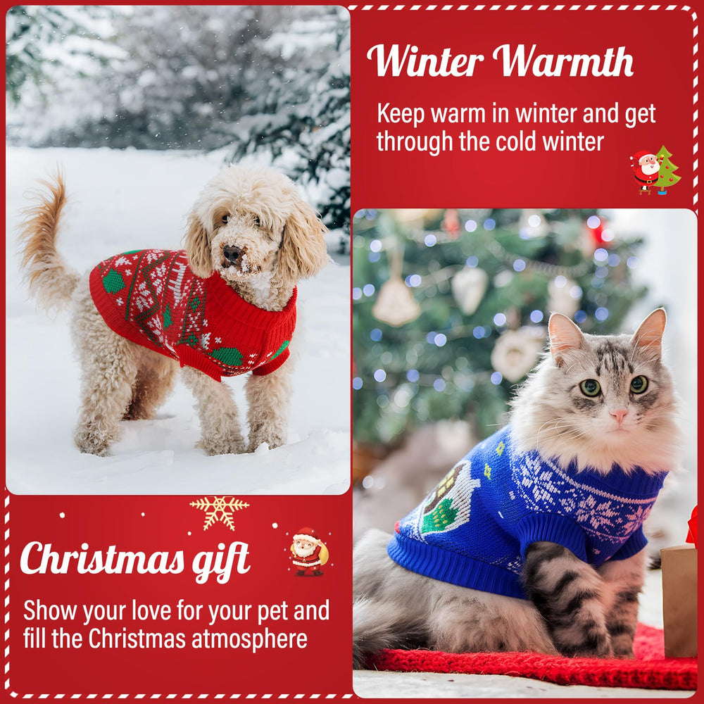 Yeyeplum dog blue snowman sweater suited for cute holiday photos.