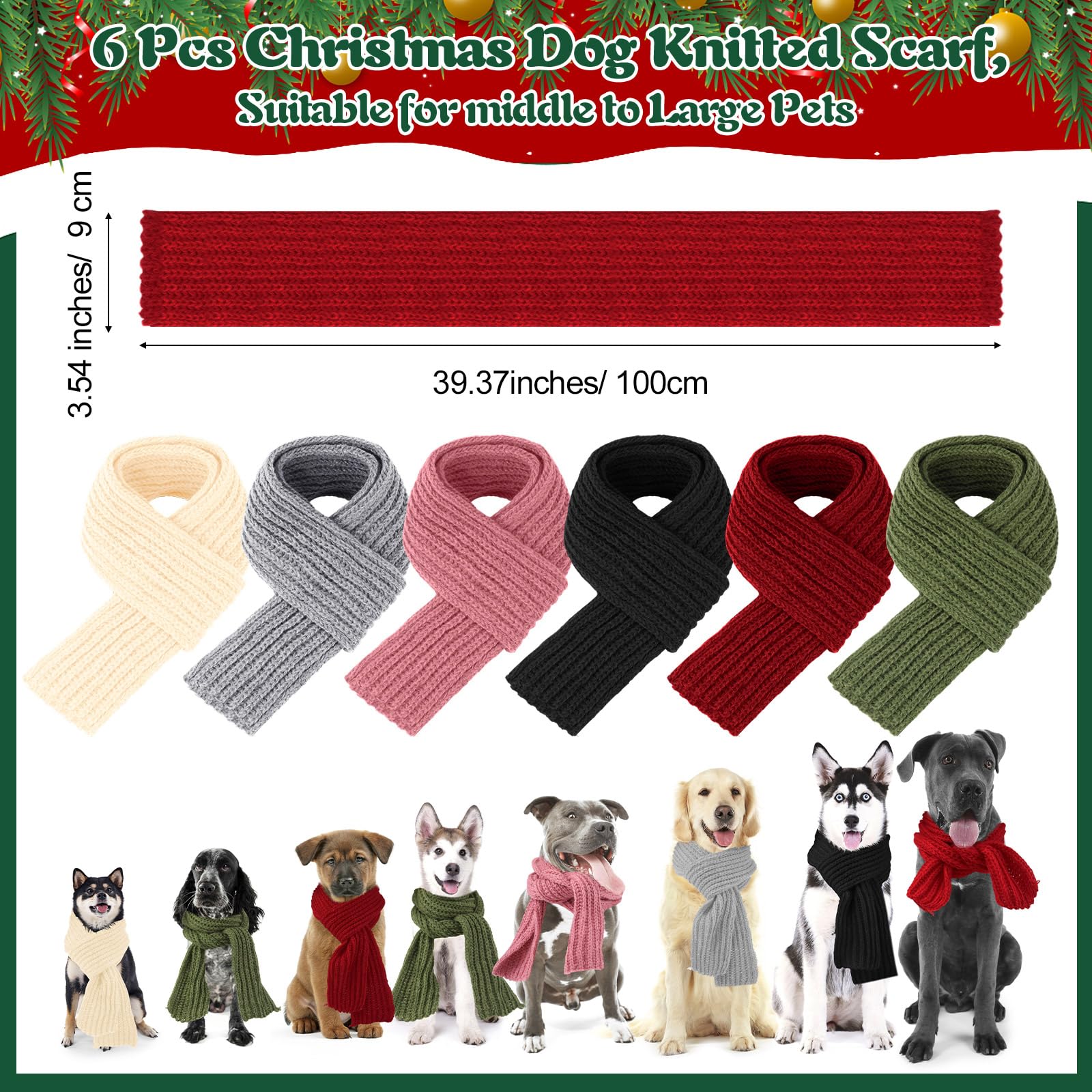 Yeyeplum green knitted dog scarf adds a festive holiday look.
