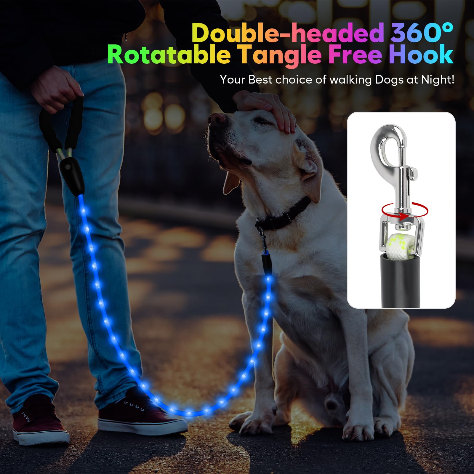 YFbrite night-walk ready leash improves nighttime visibility for you and your dog