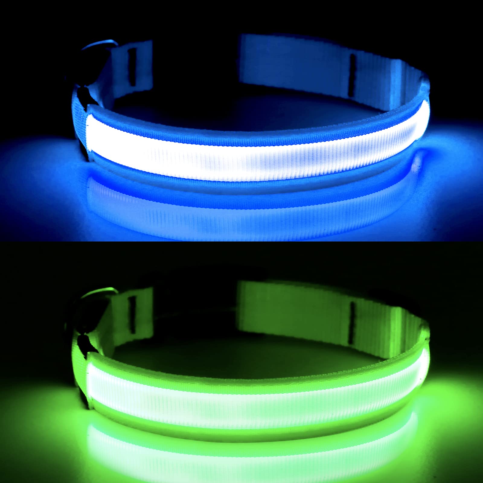 YFbrite Ultra Light LED dog collar blue X-Large front view enhances nighttime visibility