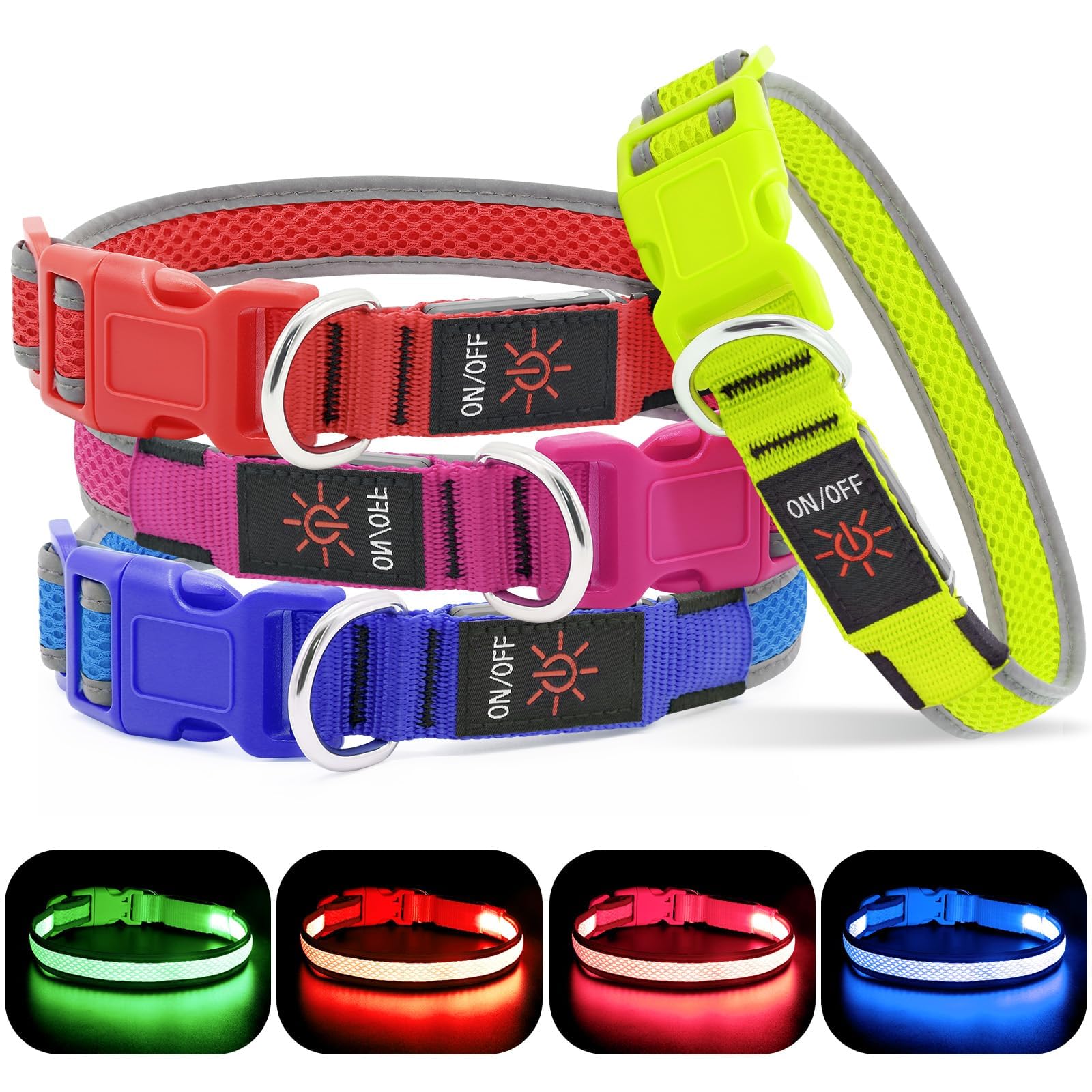 YFbrite USB rechargeable dog collar top view ready for daily use and quick power on.
