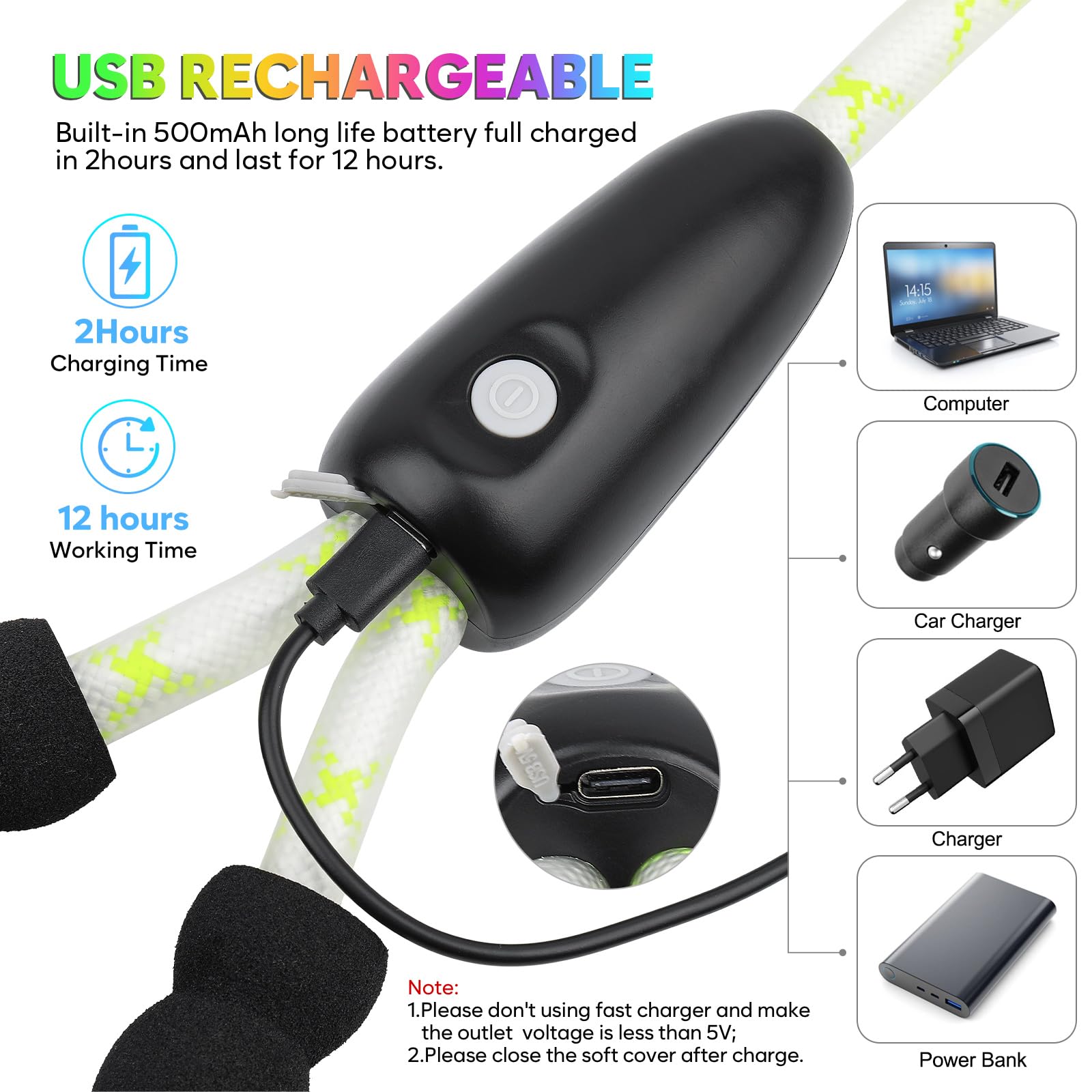 YFbrite USB Type-C charging enables quick, convenient recharging