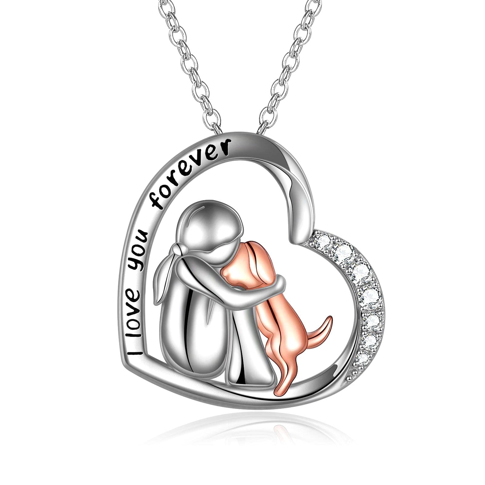 YFN sterling silver dog pendant I Love You Forever close-up showing craftsmanship