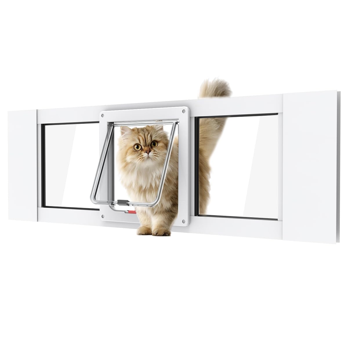 YGNNJY aluminum cat door window closed for secure pet access and insect-free interior.