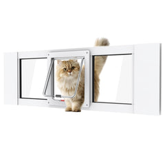 YGNNJY aluminum cat door window closed for secure pet access and insect-free interior.