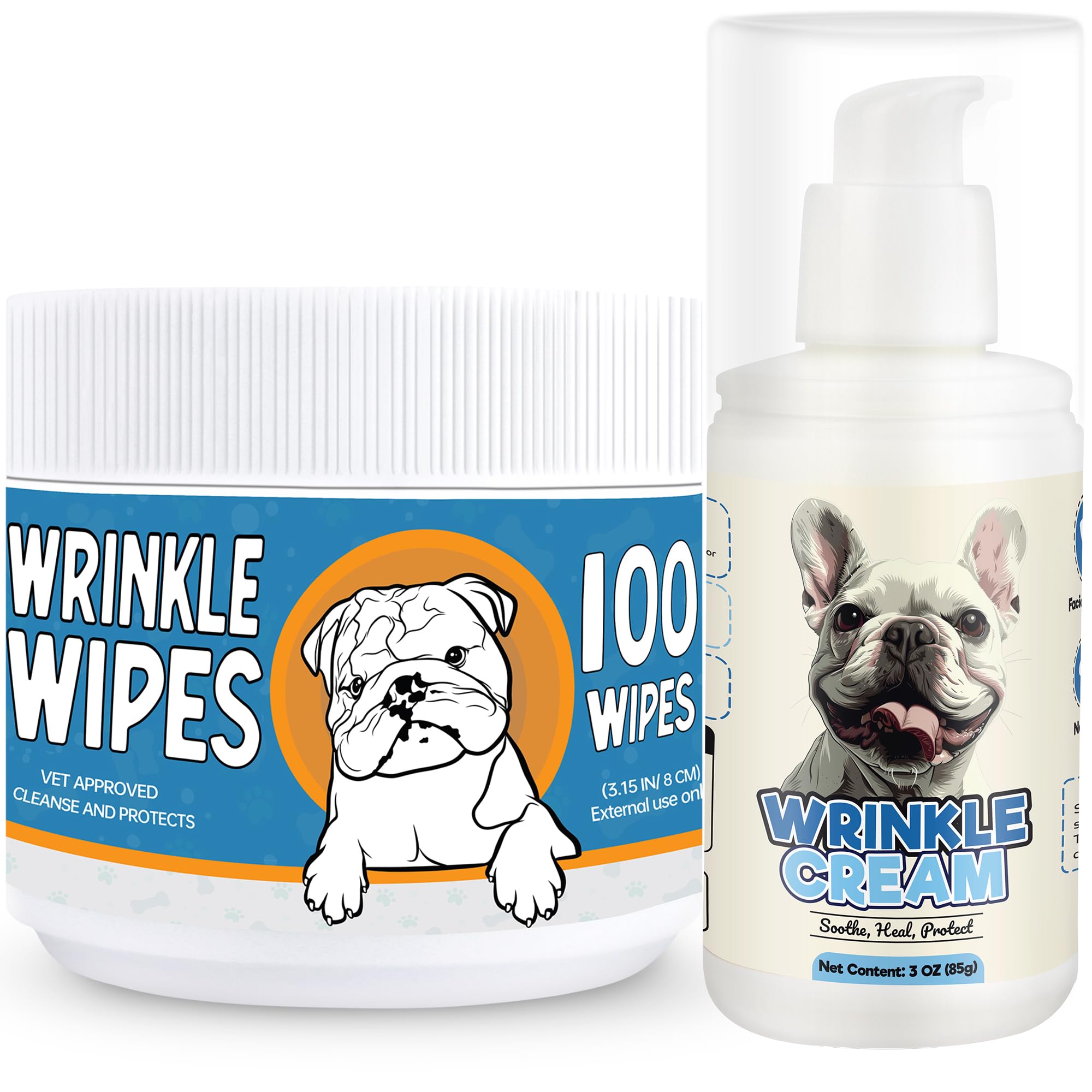 Yibesi Bulldog Wrinkle Wipes dual-texture closeup highlights gentle cleaning for folds