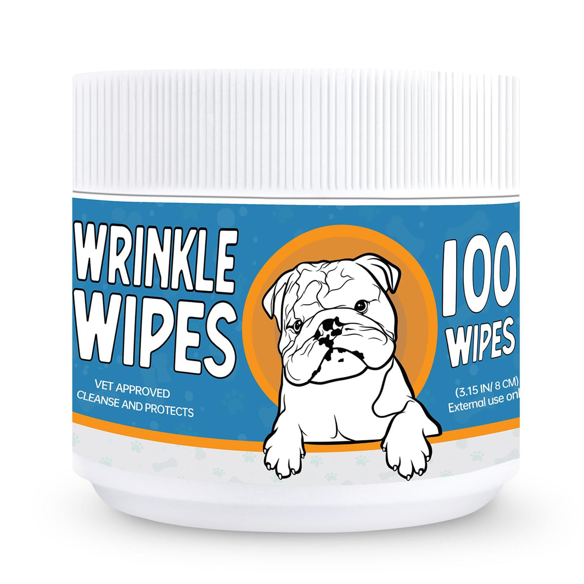 Yibesi Bulldog Wrinkle Wipes packaging shows easy, grab-and-go cleaning in a 100-count jar