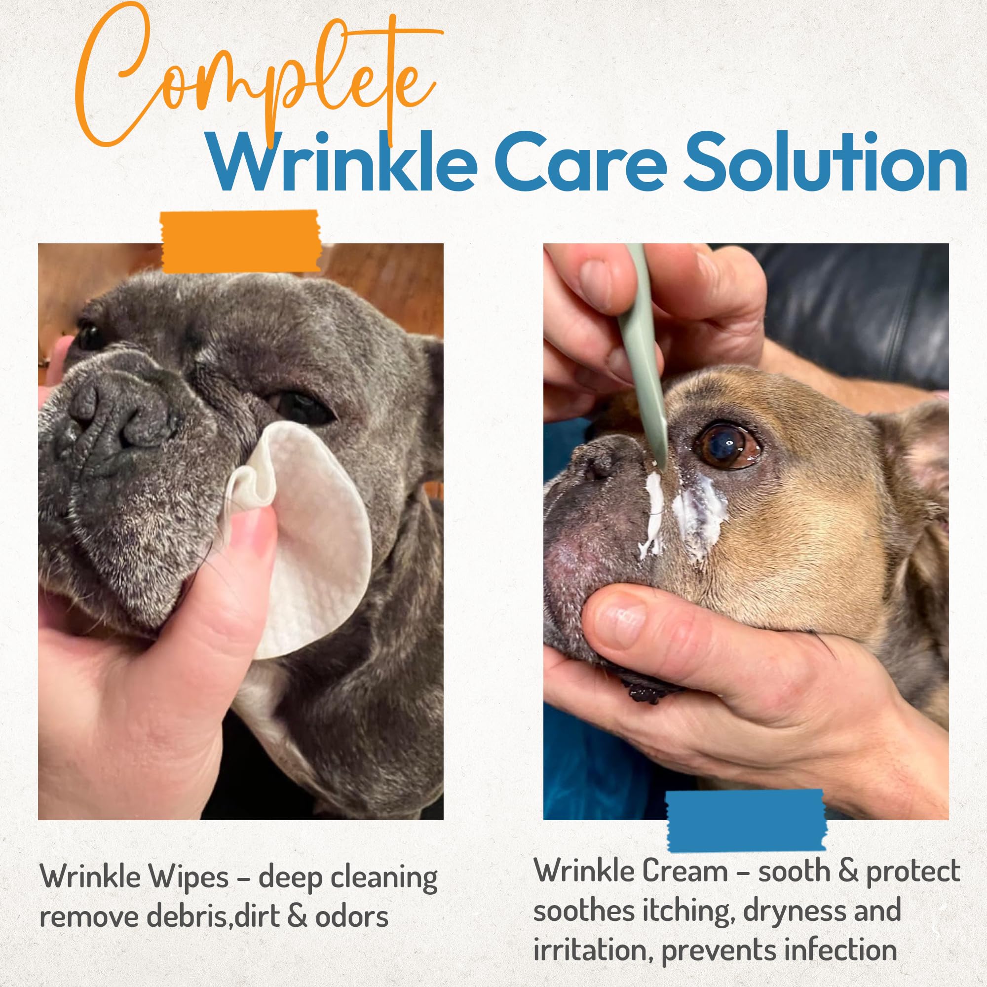 Yibesi Bulldog Wrinkle Wipes soft plain-side closeup demonstrates gentle cleansing