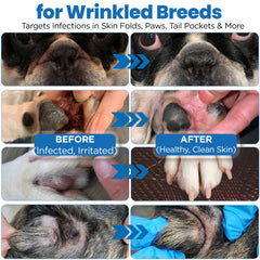 Yibesi Wrinkle Balm for Dogs pump-dispensing application near folds for targeted relief