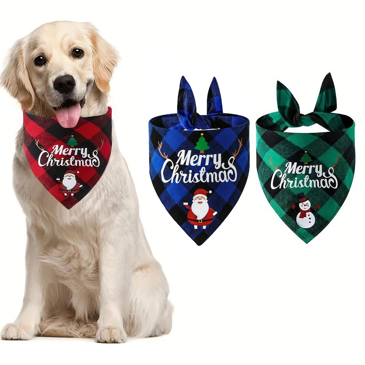 YIBIKEHO Christmas dog bandana red Santa print for festive holiday photo sessions.
