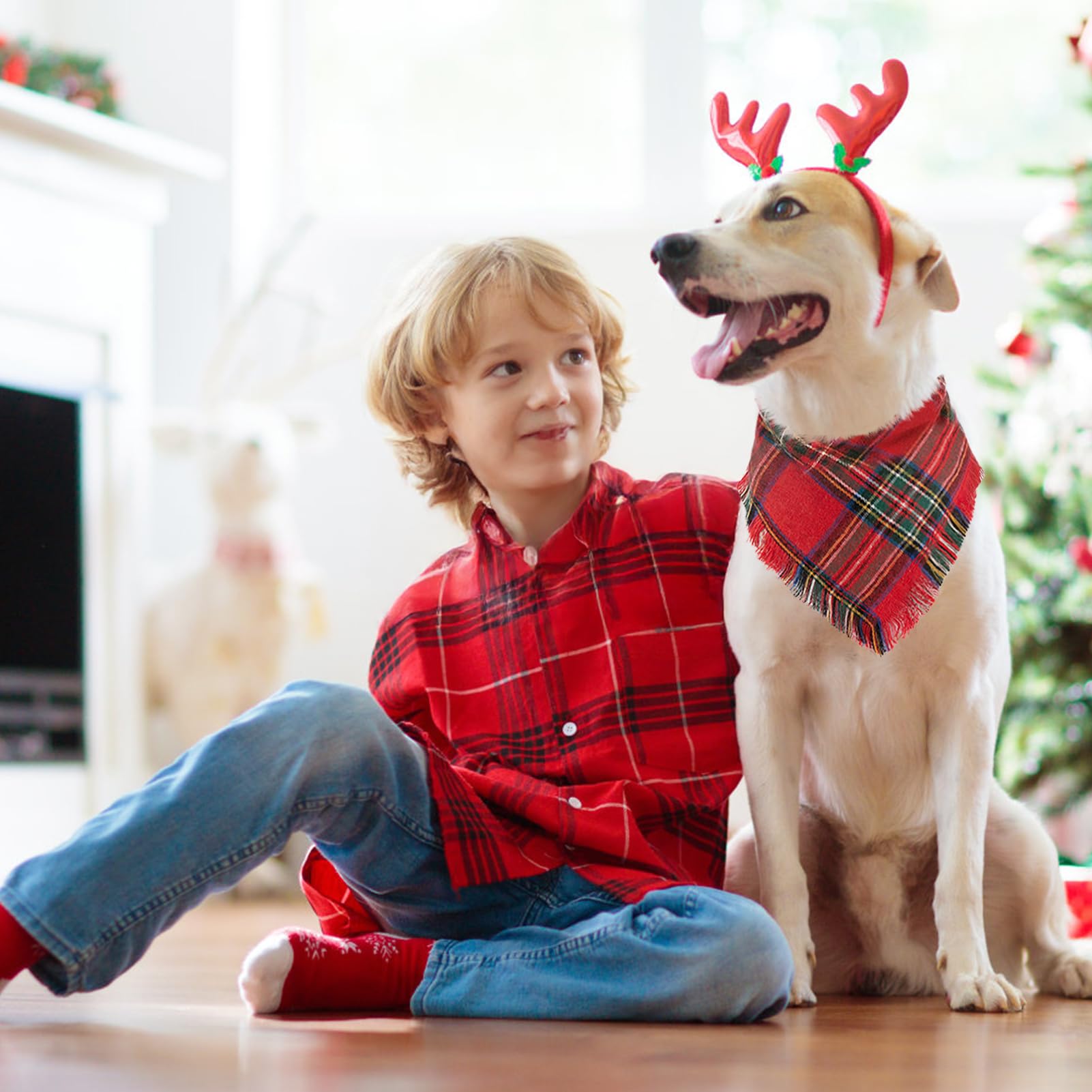 Yicostar two-pack packaging shows red and green plaid bandanas as gift-ready
