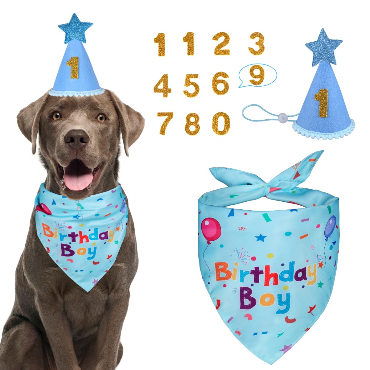 Yicostar dog birthday hat with numbers 0-8 offers festive photo moments