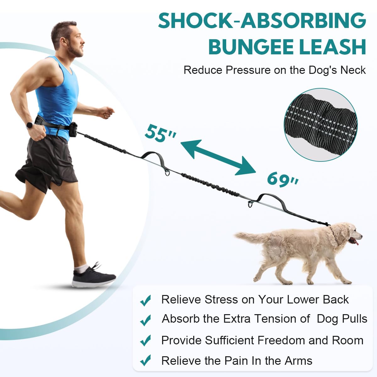 Yicostar bungee sections leash absorbs pulls for energetic dogs during walks