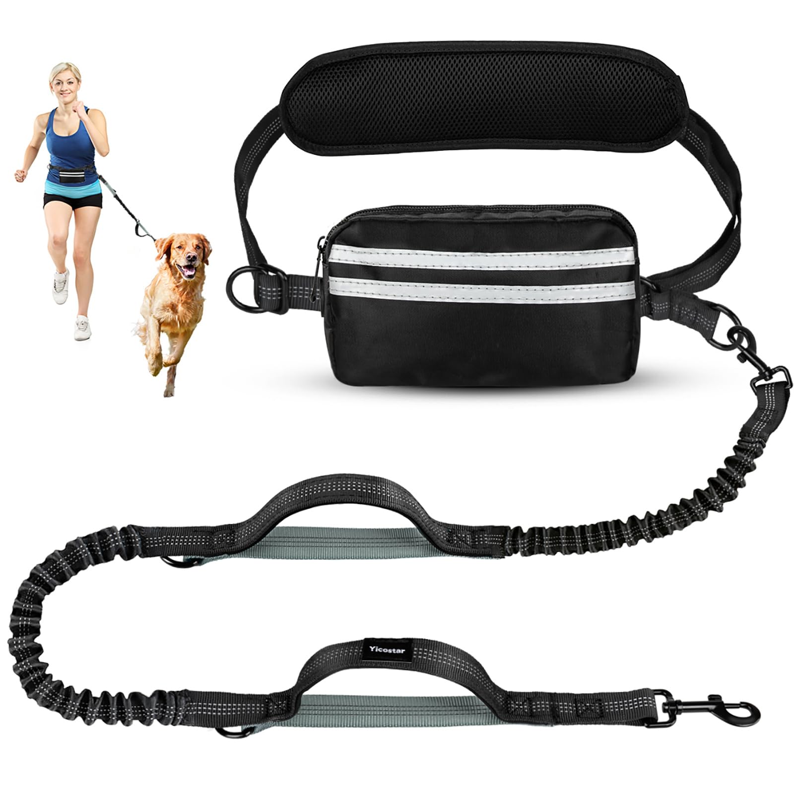 Yicostar hands-free leash waist belt: comfortable hands-free control during runs