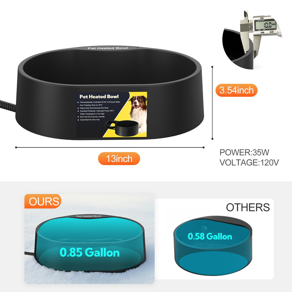 Yicostar heated water bowl outdoor 125-ounce capacity reduces refills for multiple pets.