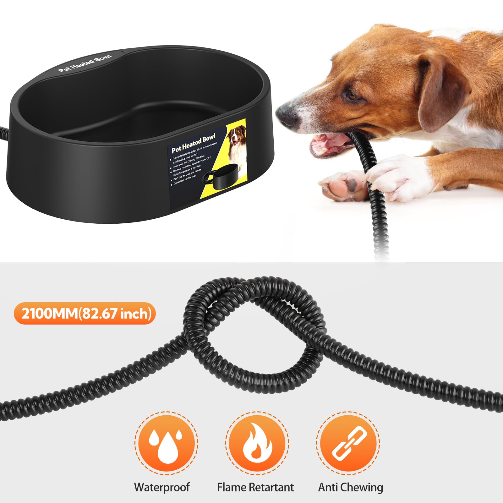 Yicostar heated water bowl outdoor anti-chew cord protects pets and wiring.