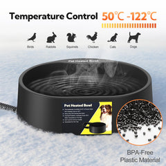 Yicostar heated water bowl outdoor side cord view highlighting anti-chew safety.