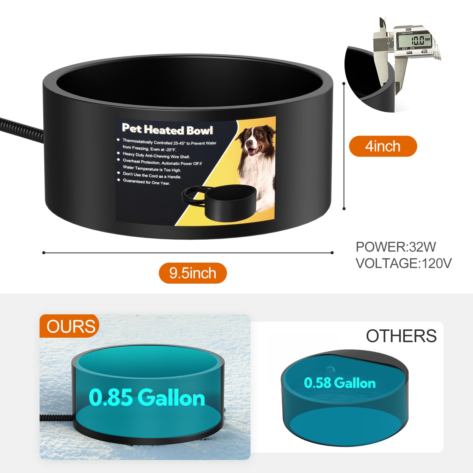 Yicostar heated water bowl safety design keeps thermostat sealed for pet safety