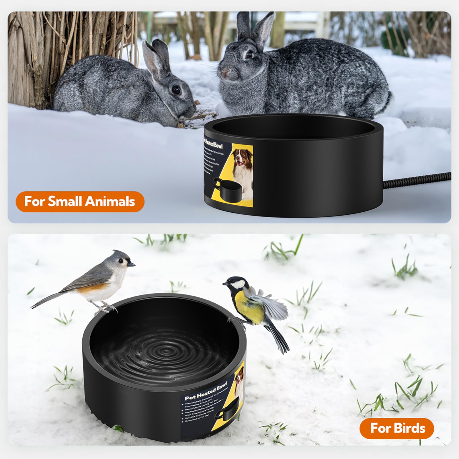 Yicostar heated water bowl is waterproof and easy to place in sheltered spots