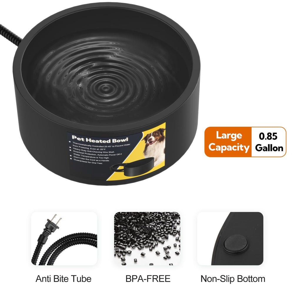 Yicostar heated water bowl works in subzero mornings, keeping water above freezing