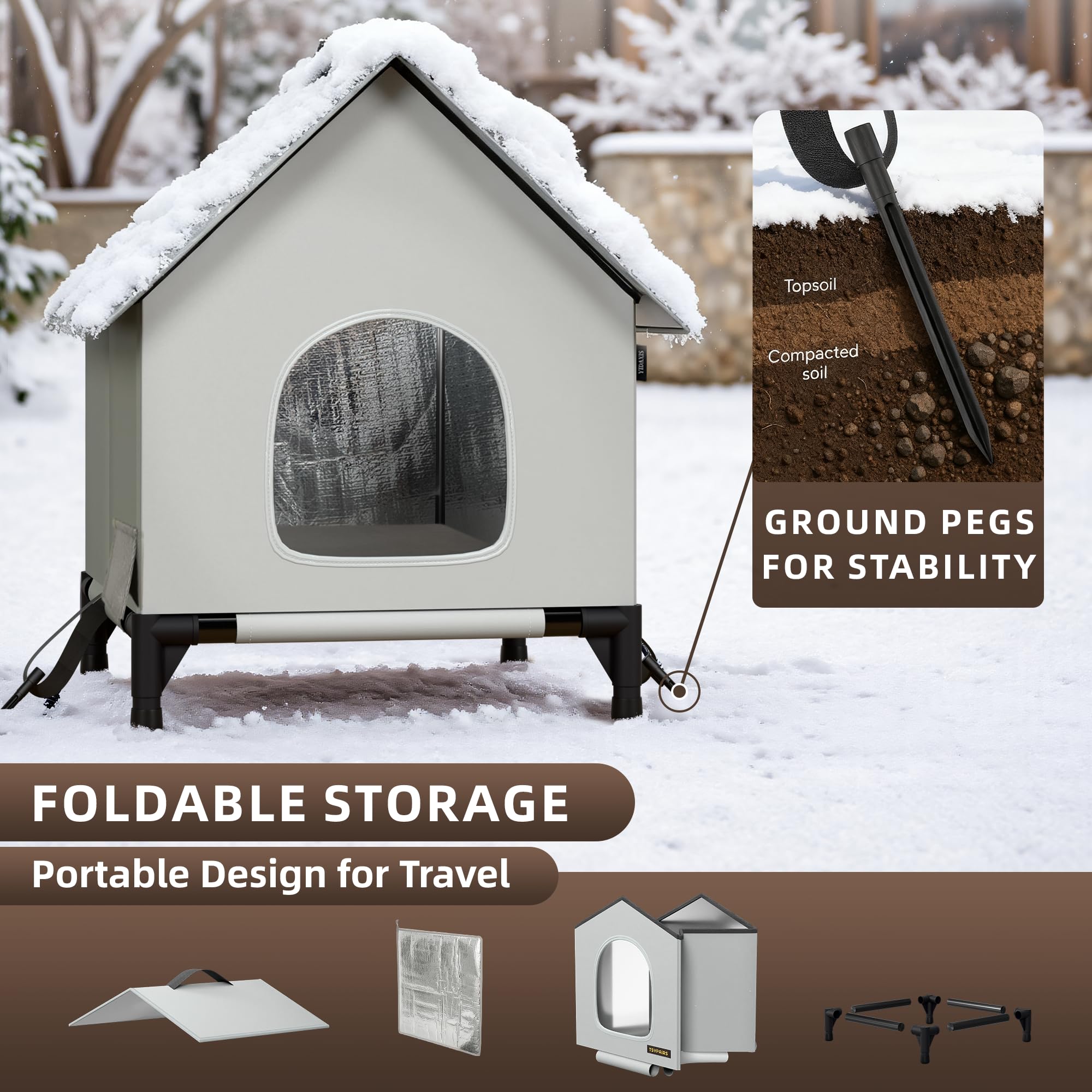 YIDAXIS heated-cat-house-raised-base-dry shows elevated shelter to stay moisture-free.
