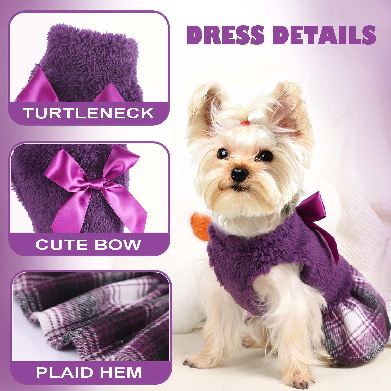 Yikeyo dog clothes plaid-hem style delivers festive look during holidays and photos.