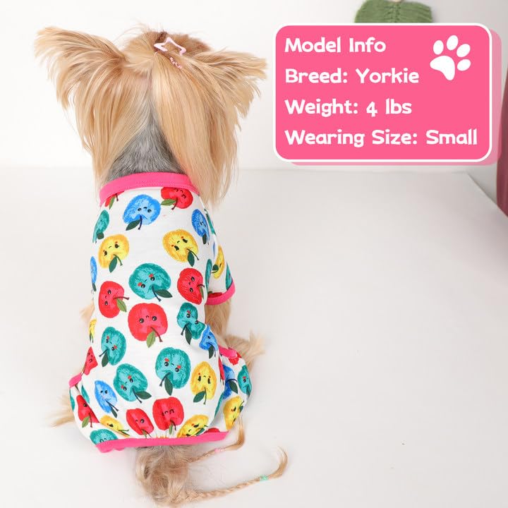 Yikeyo dog-pajamas-breed-compatibility image illustrates size-friendly options for Yorkie, Pug, more.