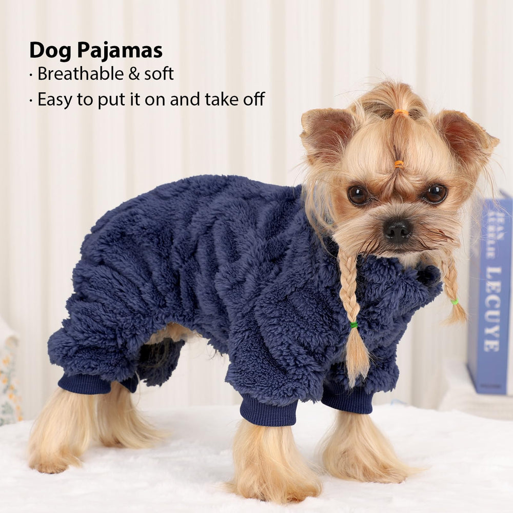 Yikeyo dog pajamas flannel warm-design closeup, soft texture and non-pill finish for daily wear.