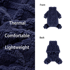 Yikeyo dog pajamas XS dark blue back view, full-body coverage for small dogs in chilly weather outside.