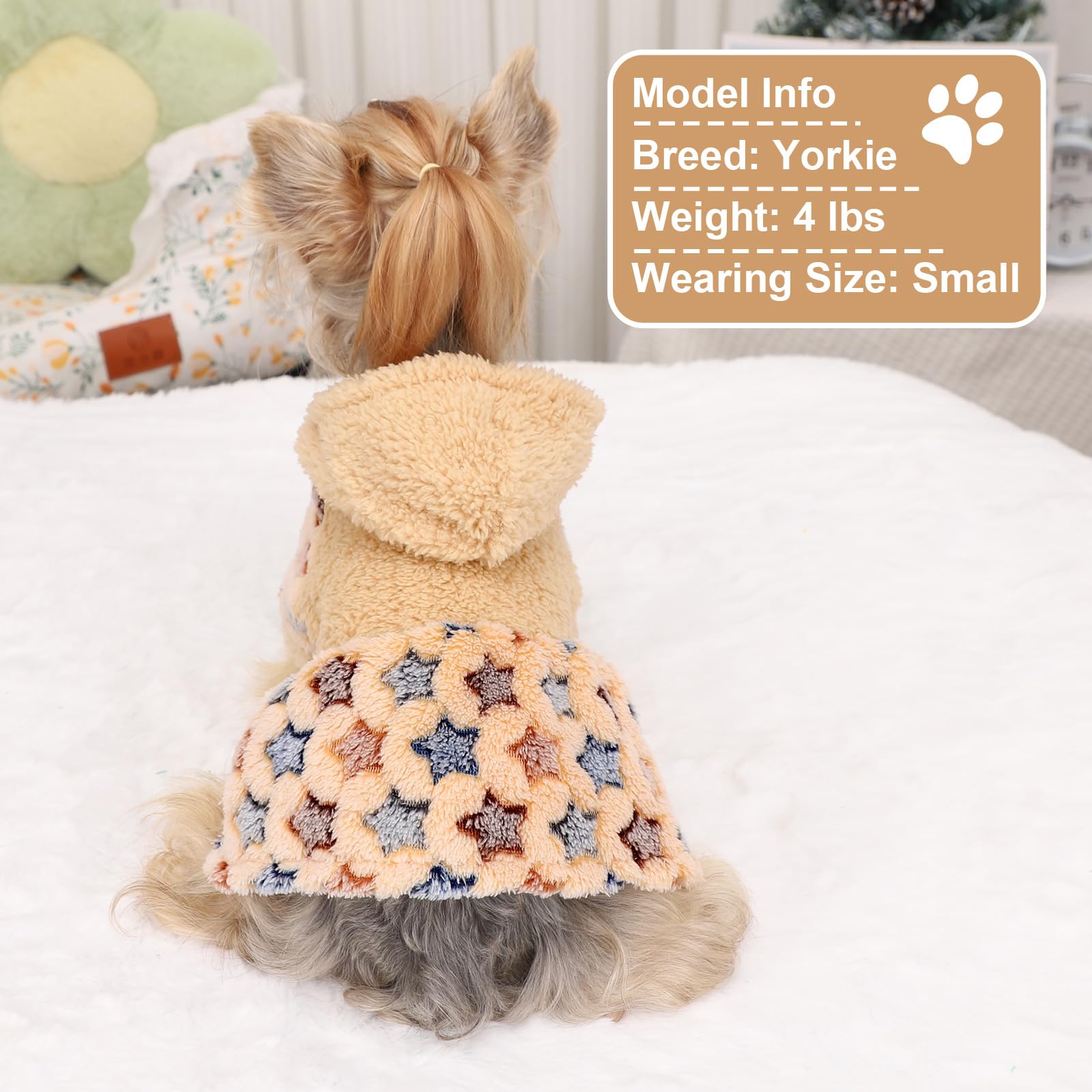 Yikeyo dog sweater dress khaki star-pattern closeup shows stylish warmth