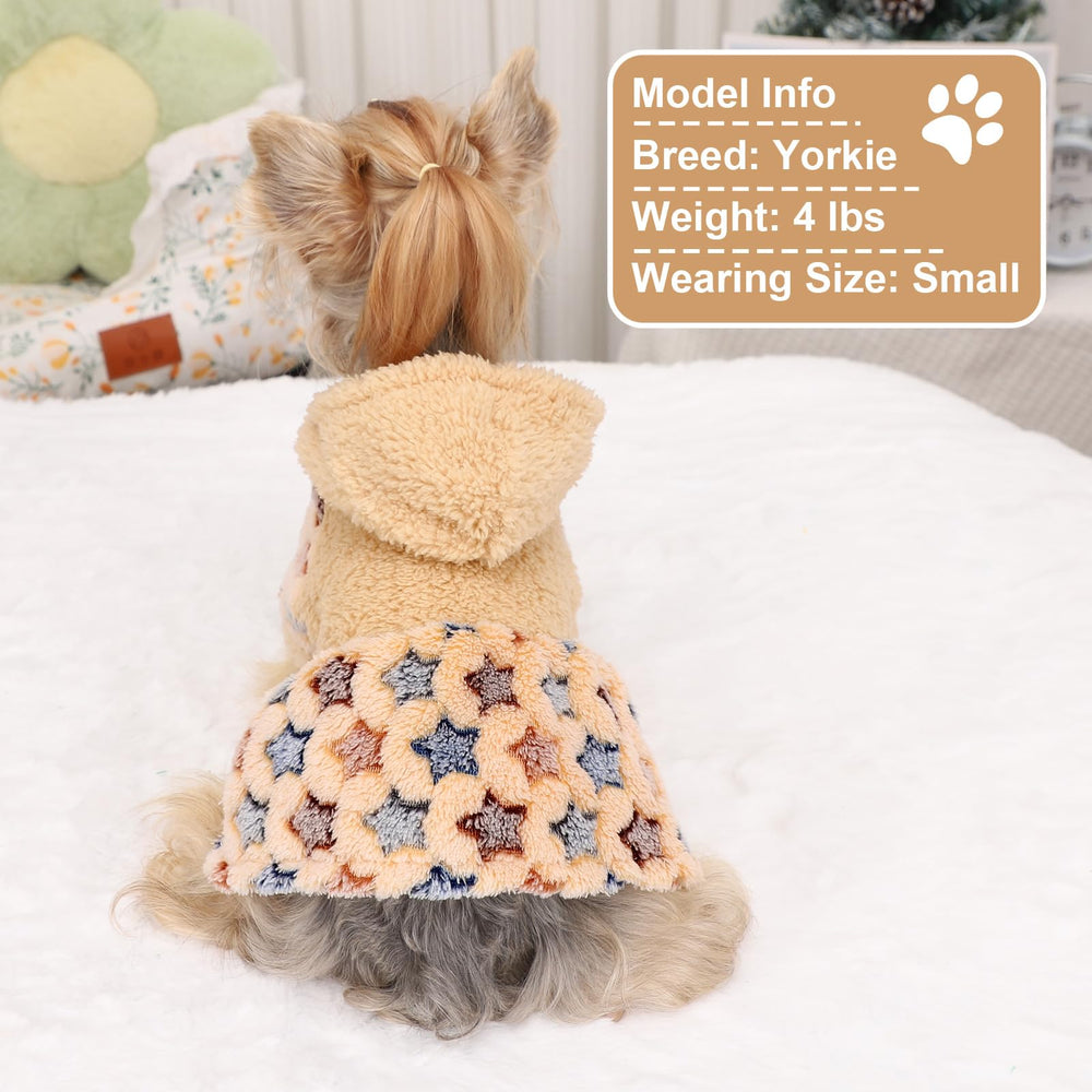 Yikeyo dog sweater dress khaki star-pattern closeup shows stylish warmth