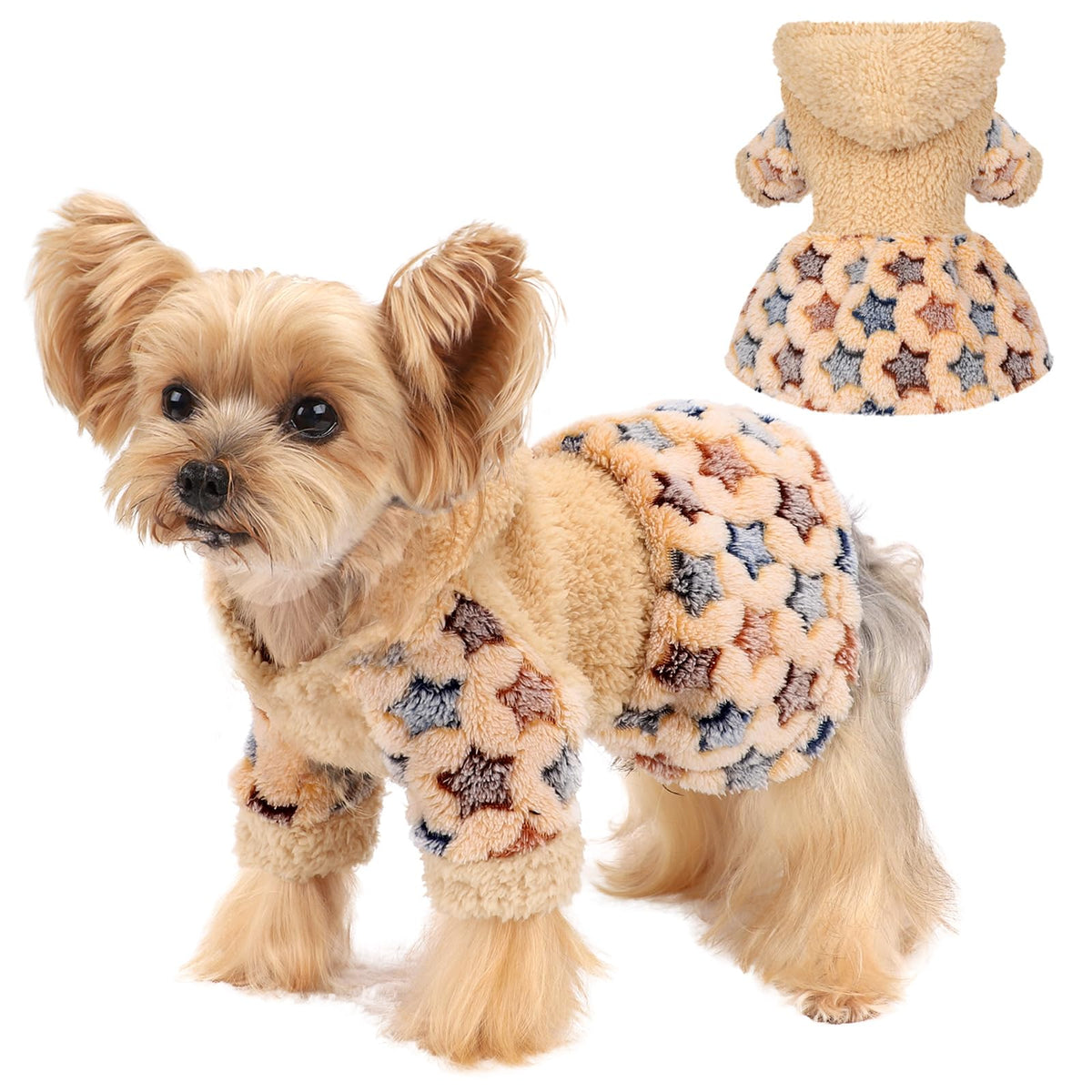 Yikeyo dog sweater dress XXS front view offers cozy warmth for small dogs