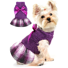 Yikeyo dog sweater small girl plaid-hem purple keeps tiny dogs warm and stylish.