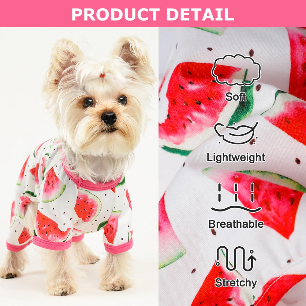 Yikeyo watermelon-pattern dog pajamas side view, ideal daily wear for small dogs
