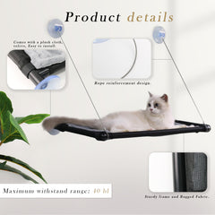 YILAG cat hammock installation step showing tool-free window mounting.