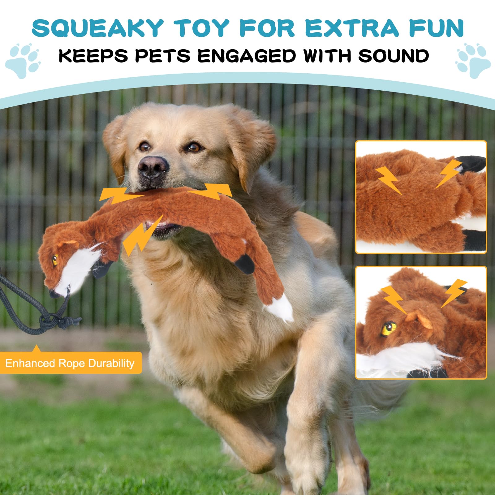 YILAKO Flirt Pole squeaky toy action enhances engagement and prey-drive-inspired play.