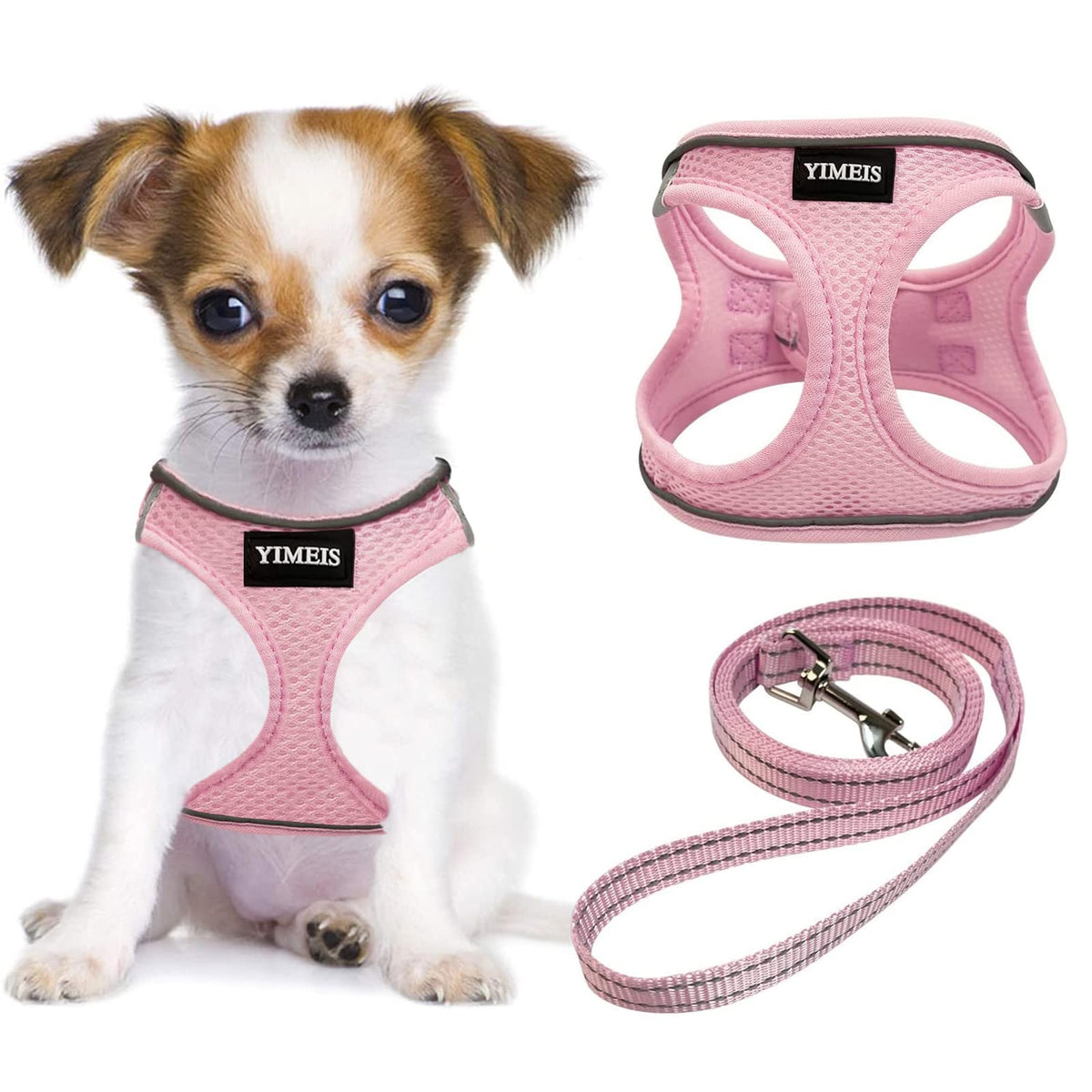 YIMEIS pink small dog harness with step-in design for easy on/off.